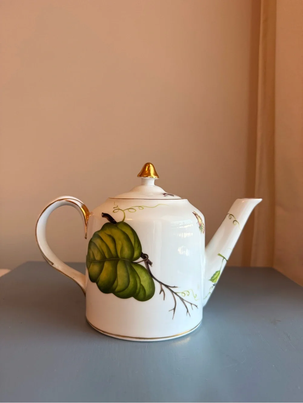 Vintage I Godinger & Co Floral Teapot Botanical Porcelain Gold Trim Lidded